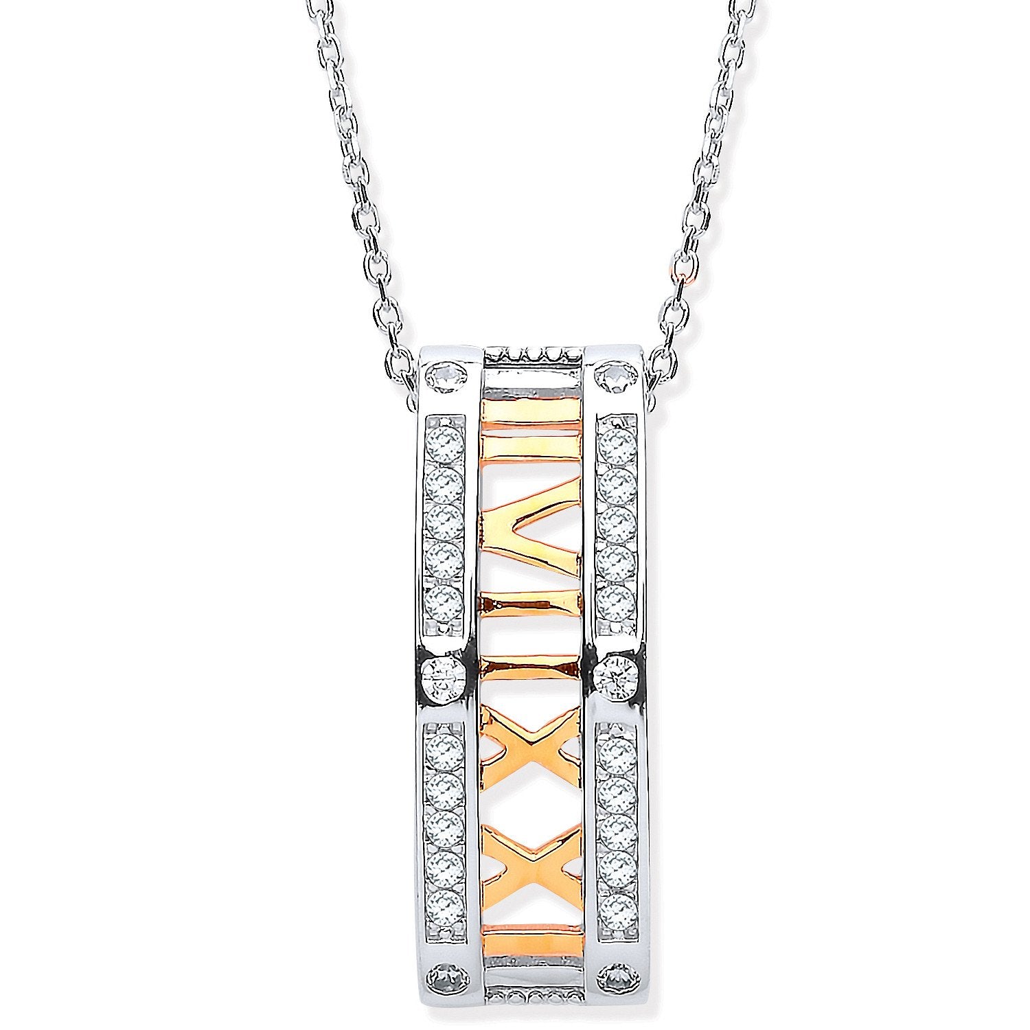 Silver & Roman Numeral Drop Pendant Necklace - Fine Necklace - Certified Authentic - Swiss Ma – Luxury Jewellery by Im